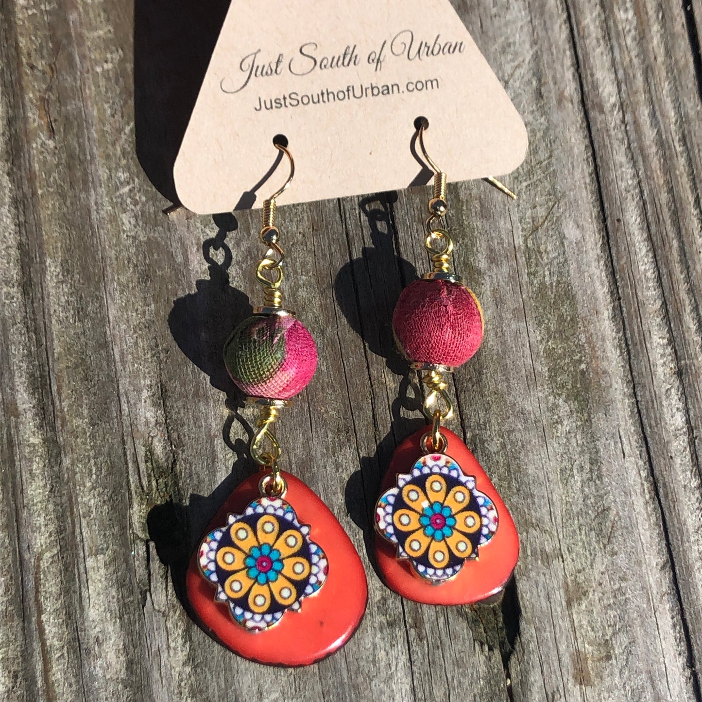 Tagua Nut, Bohemian Charm and Fabric from India Earrings