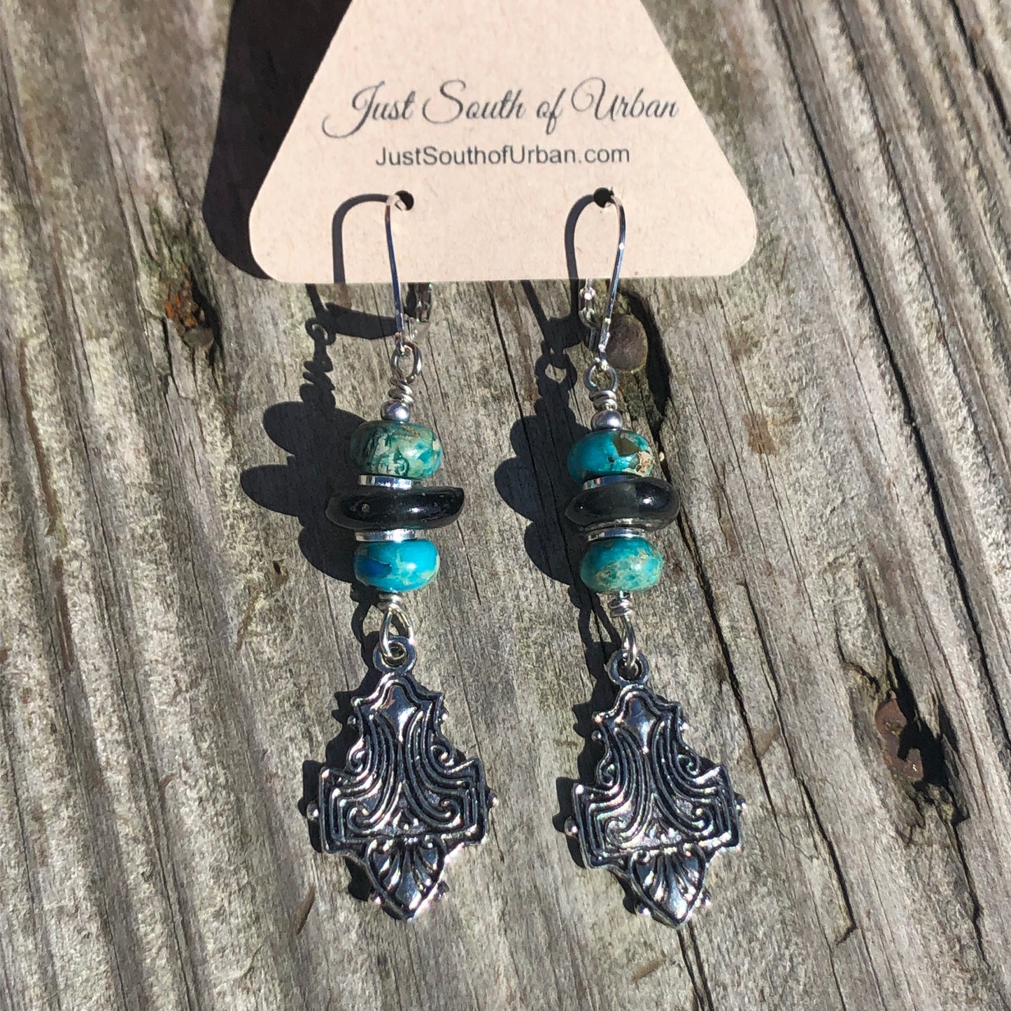 Tagua Nut, Bohemian Charm and Fabric from India Earrings