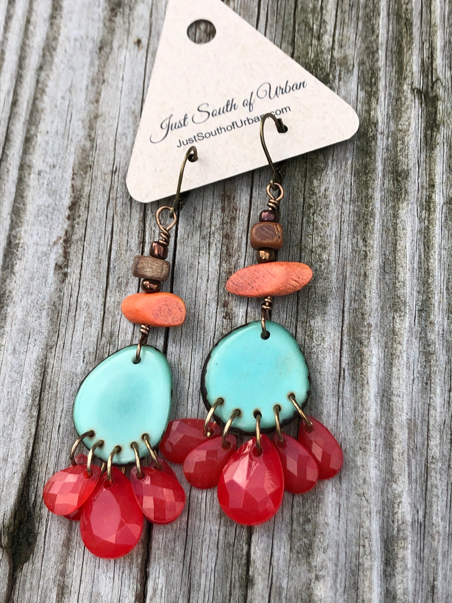 Tagua Nut and Vintage Jewelry Upcycled Earrings