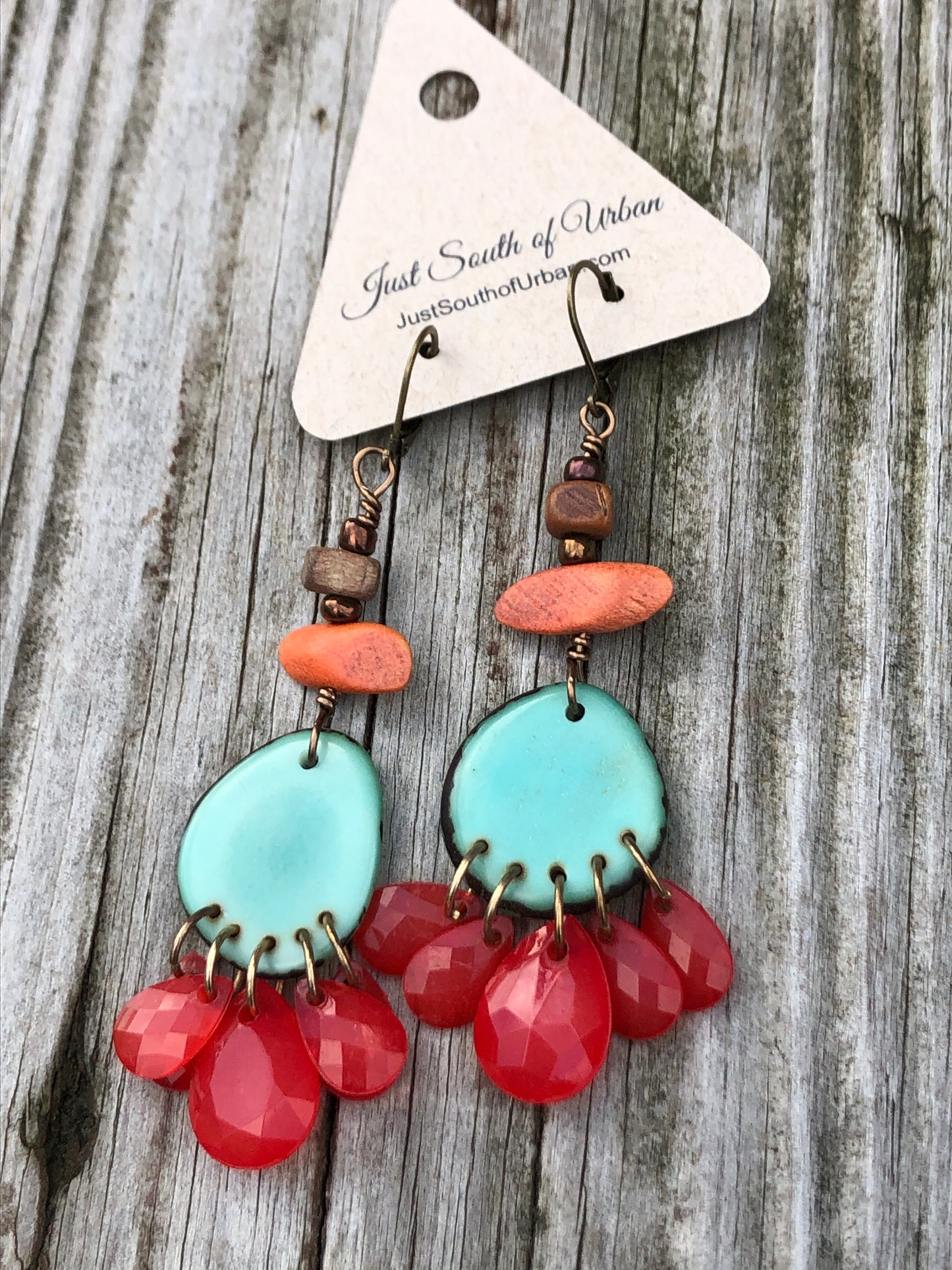 Tagua Nut and Vintage Jewelry Upcycled Earrings