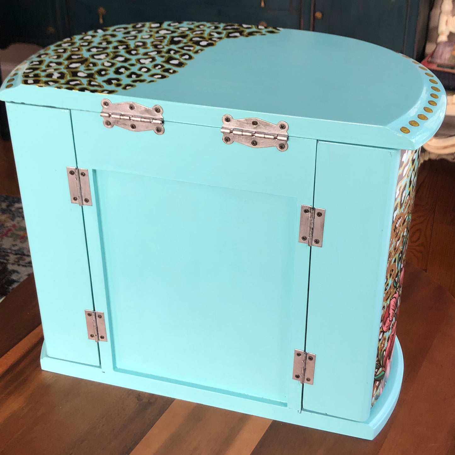 Bohemian Blue Jewelry Box, Hand Painted, One of a Kind