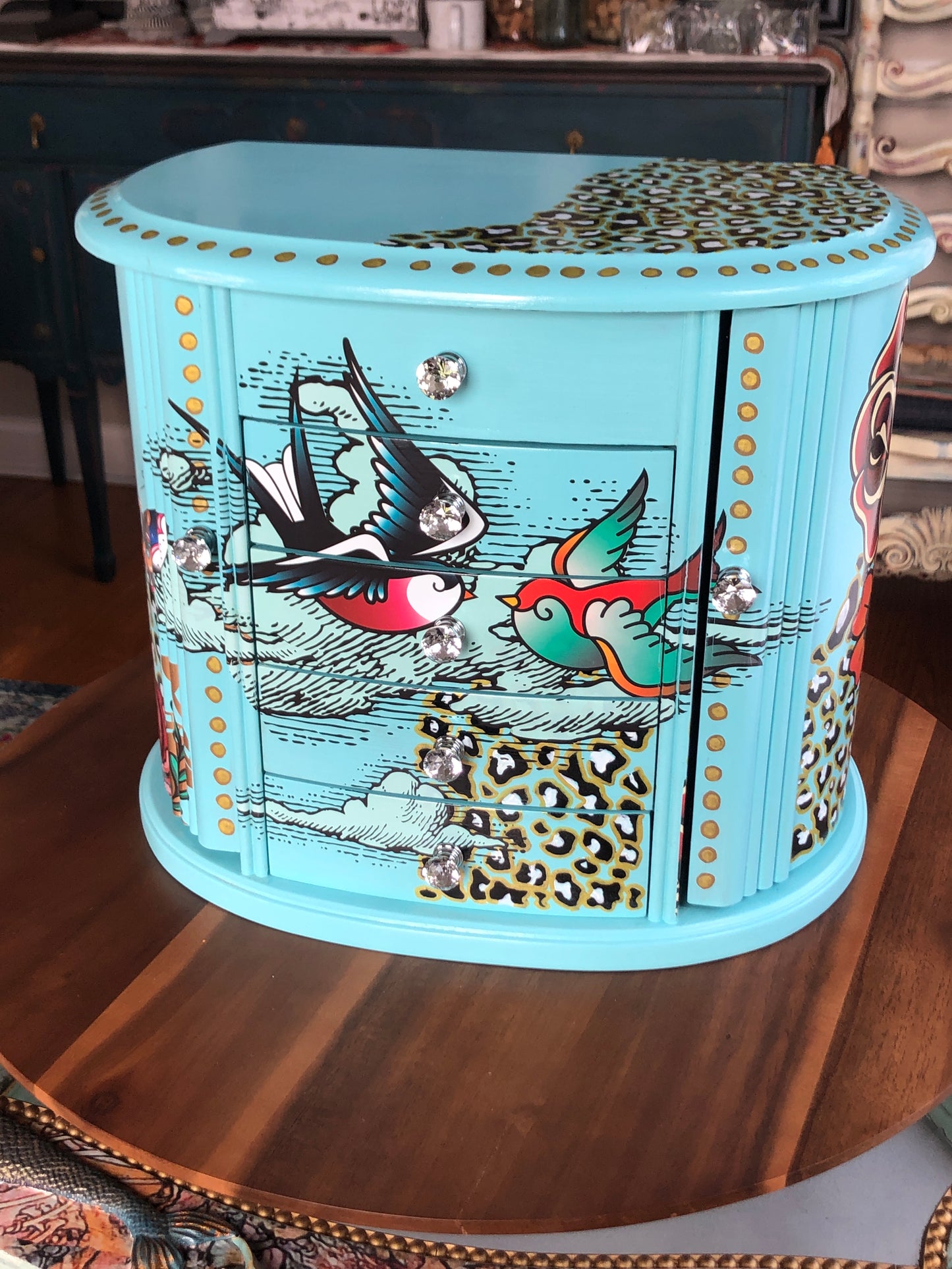 Bohemian Blue Jewelry Box, Hand Painted, One of a Kind