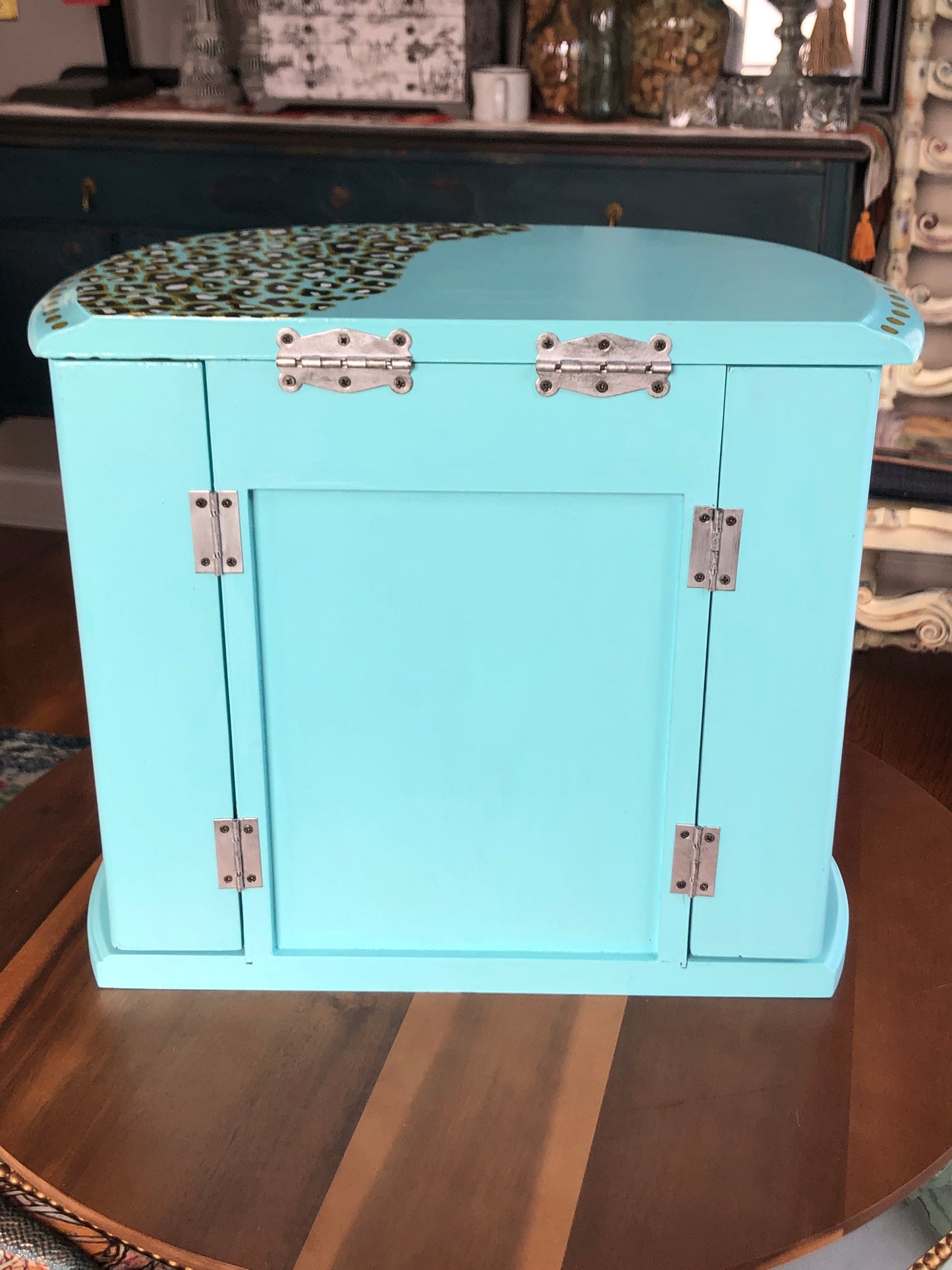 Bohemian Blue Jewelry Box, Hand Painted, One of a Kind