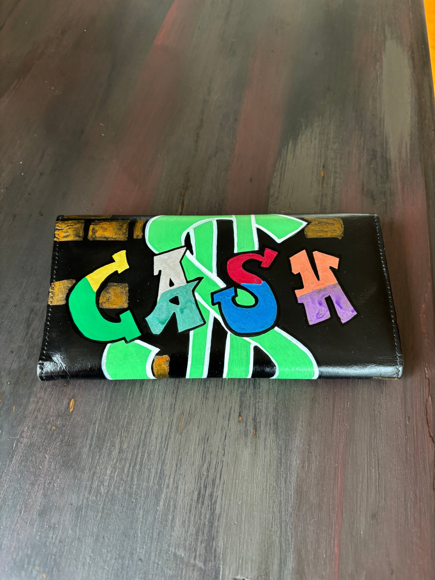 Wallet, Ladies, Black and Graffiti, Hand Painted, Leather Wallet