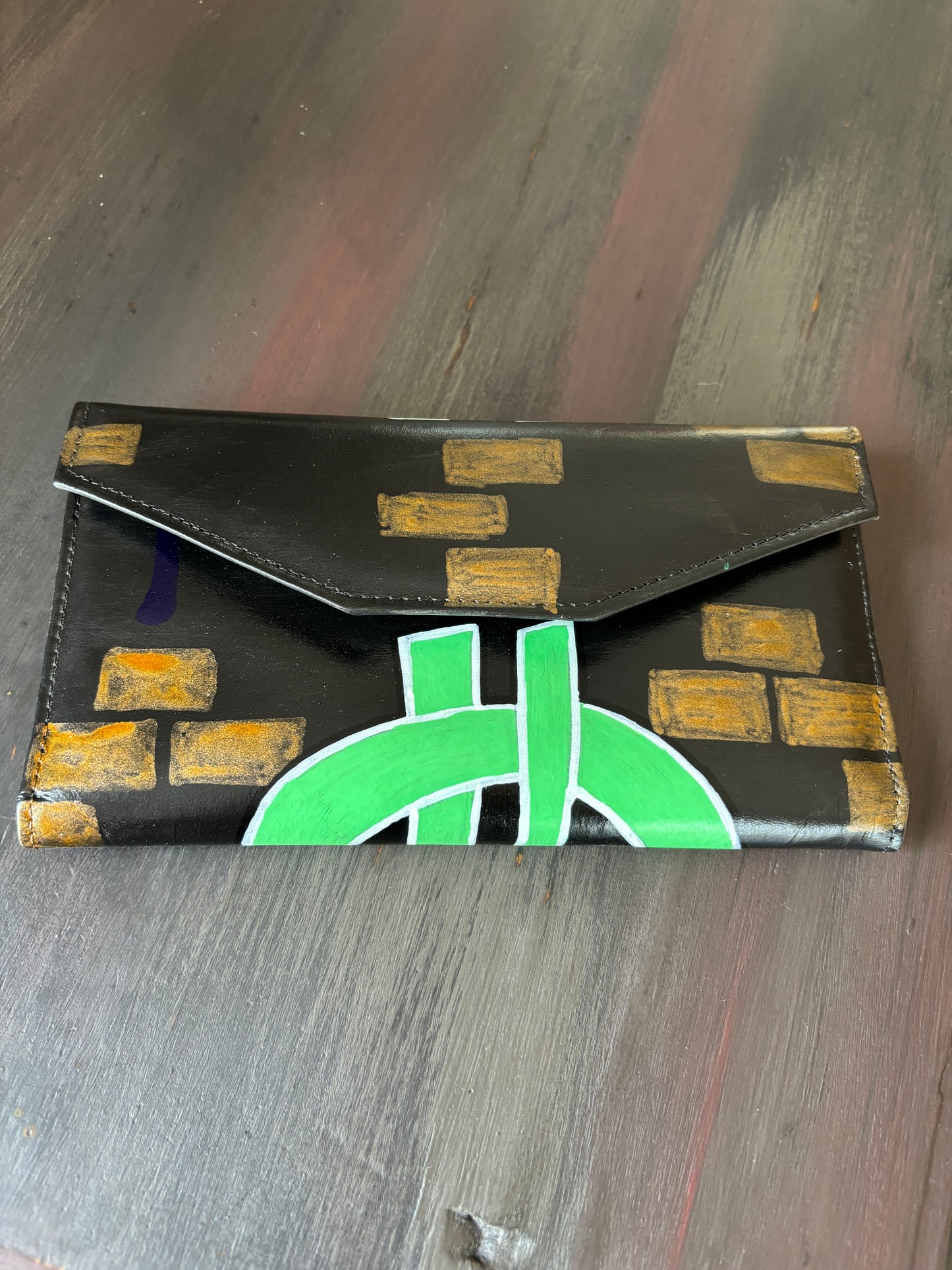 Wallet, Ladies, Black and Graffiti, Hand Painted, Leather Wallet