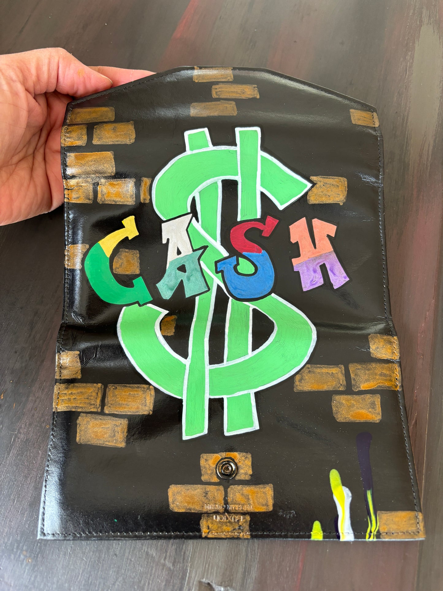 Wallet, Ladies, Black and Graffiti, Hand Painted, Leather Wallet