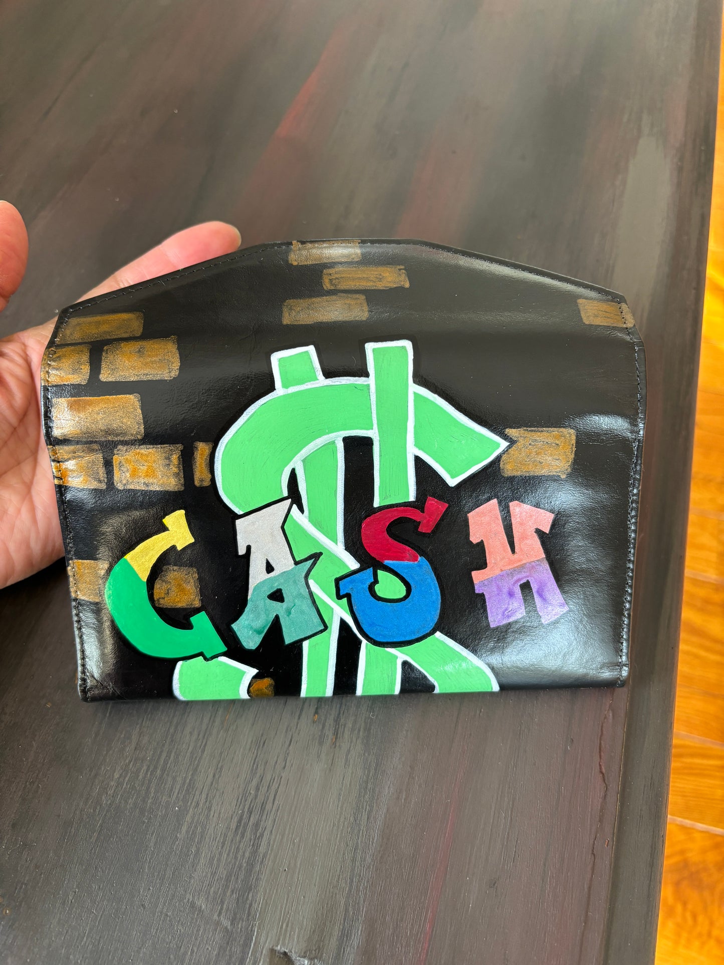 Wallet, Ladies, Black and Graffiti, Hand Painted, Leather Wallet