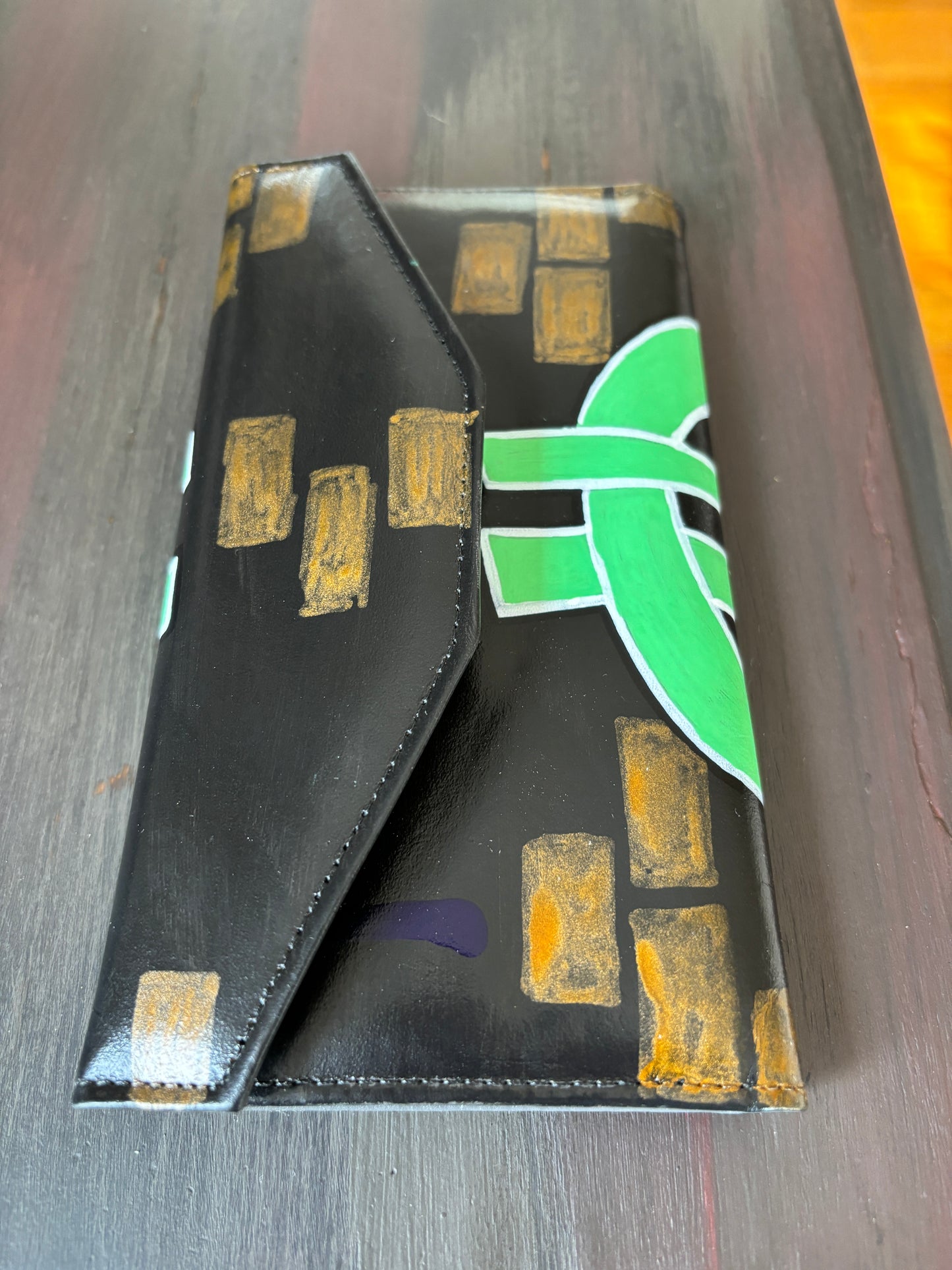 Wallet, Ladies, Black and Graffiti, Hand Painted, Leather Wallet