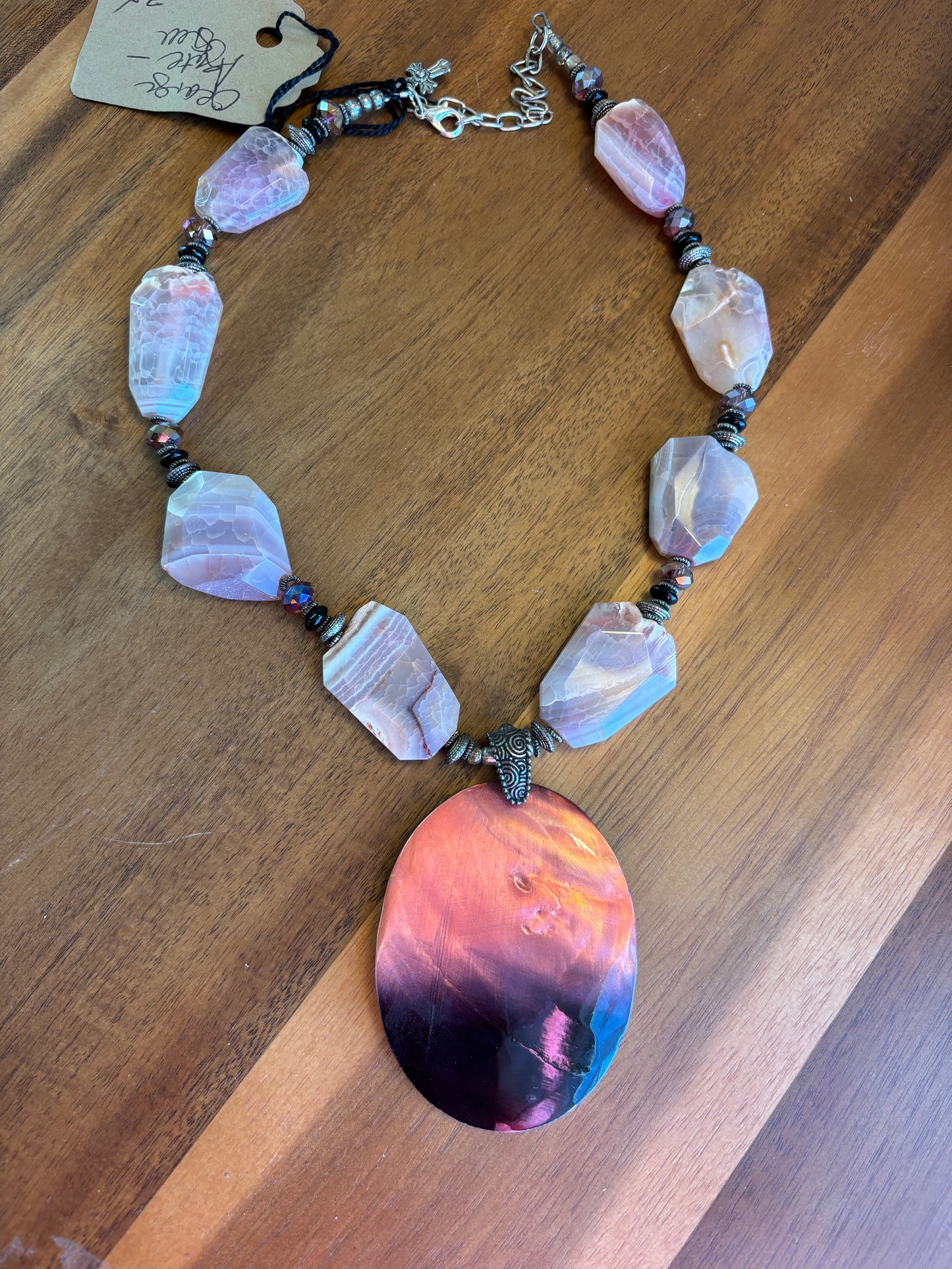 Gemstone and Shell Chunky Necklace 19" with 3" extender