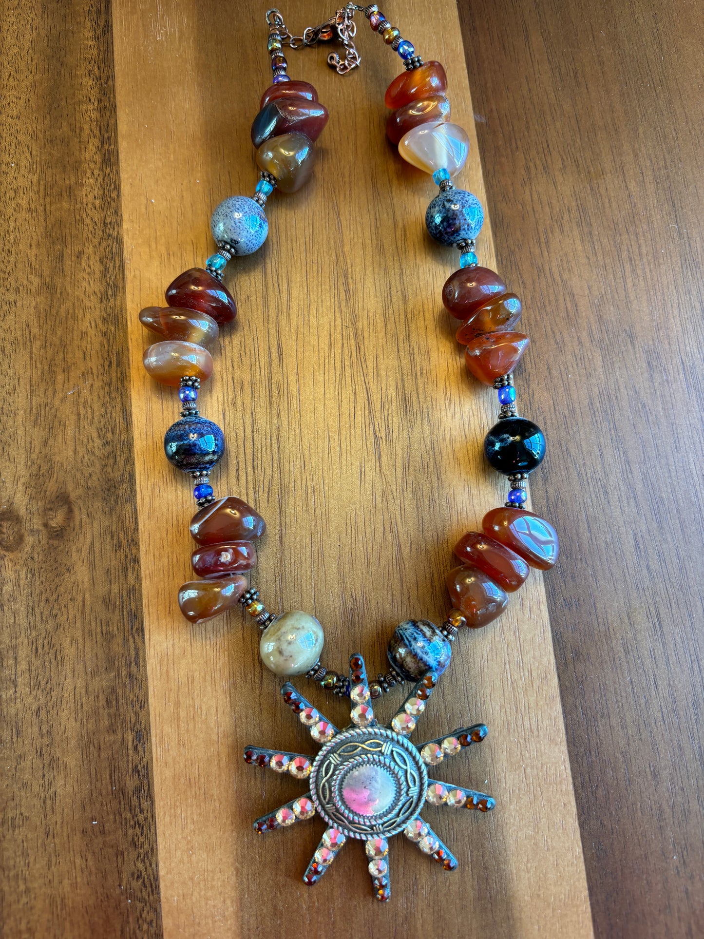 Carnelian Agate, Western Rowel Rhinestone CHOKER Necklace, SUPER SALE!!
