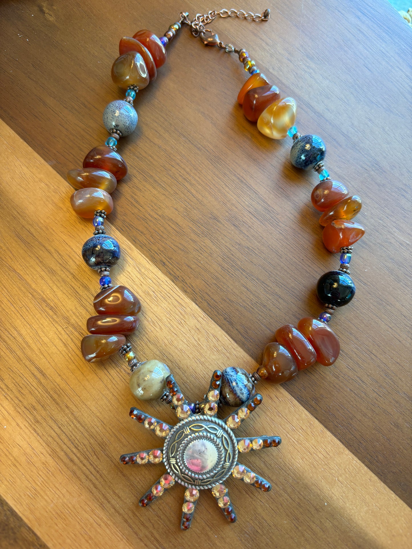 Carnelian Agate, Western Rowel Rhinestone CHOKER Necklace, SUPER SALE!!