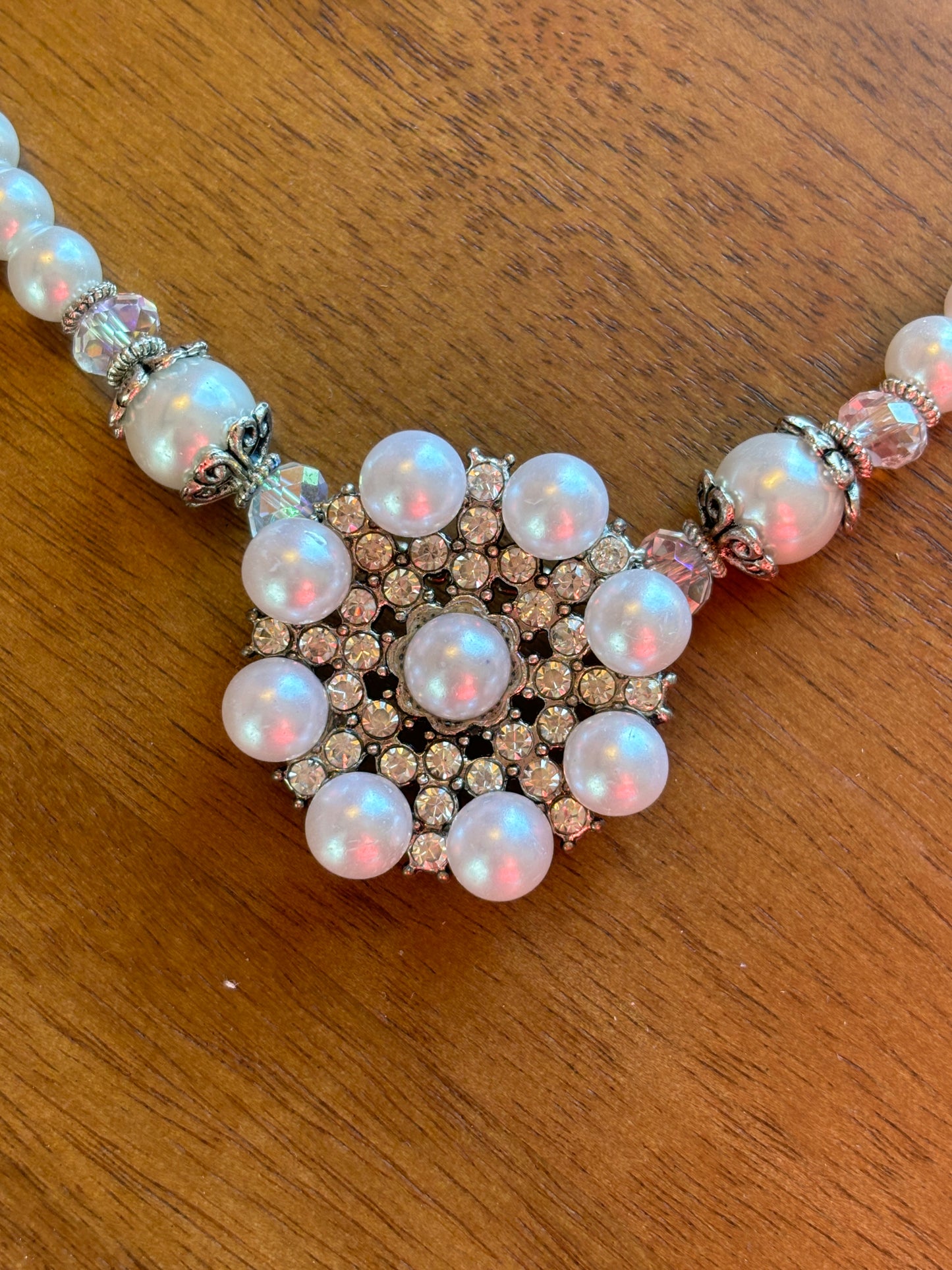 Floral White Pearl and Crystal Necklace, SALE