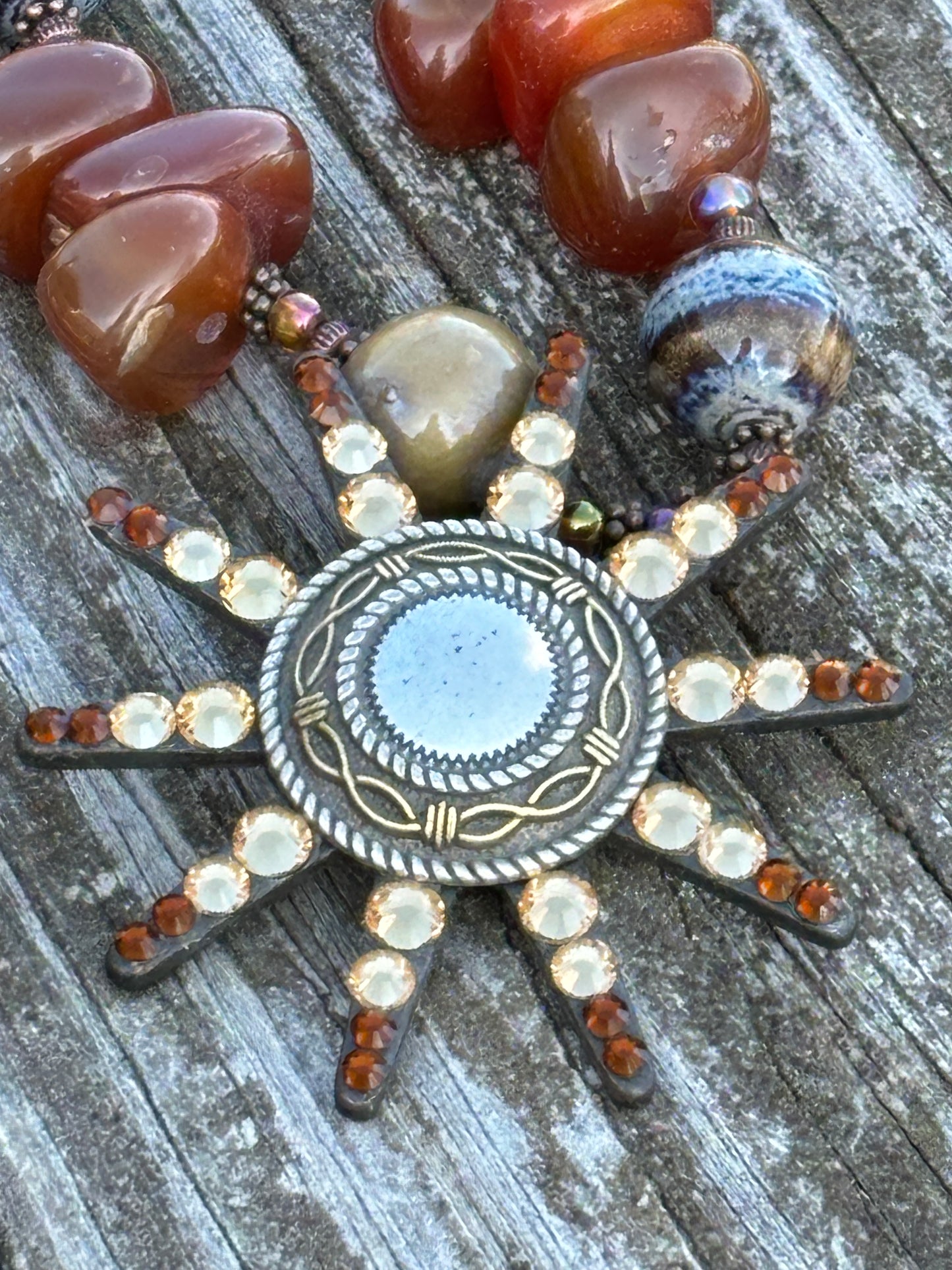 Carnelian Agate, Western Rowel Rhinestone CHOKER Necklace, SUPER SALE!!