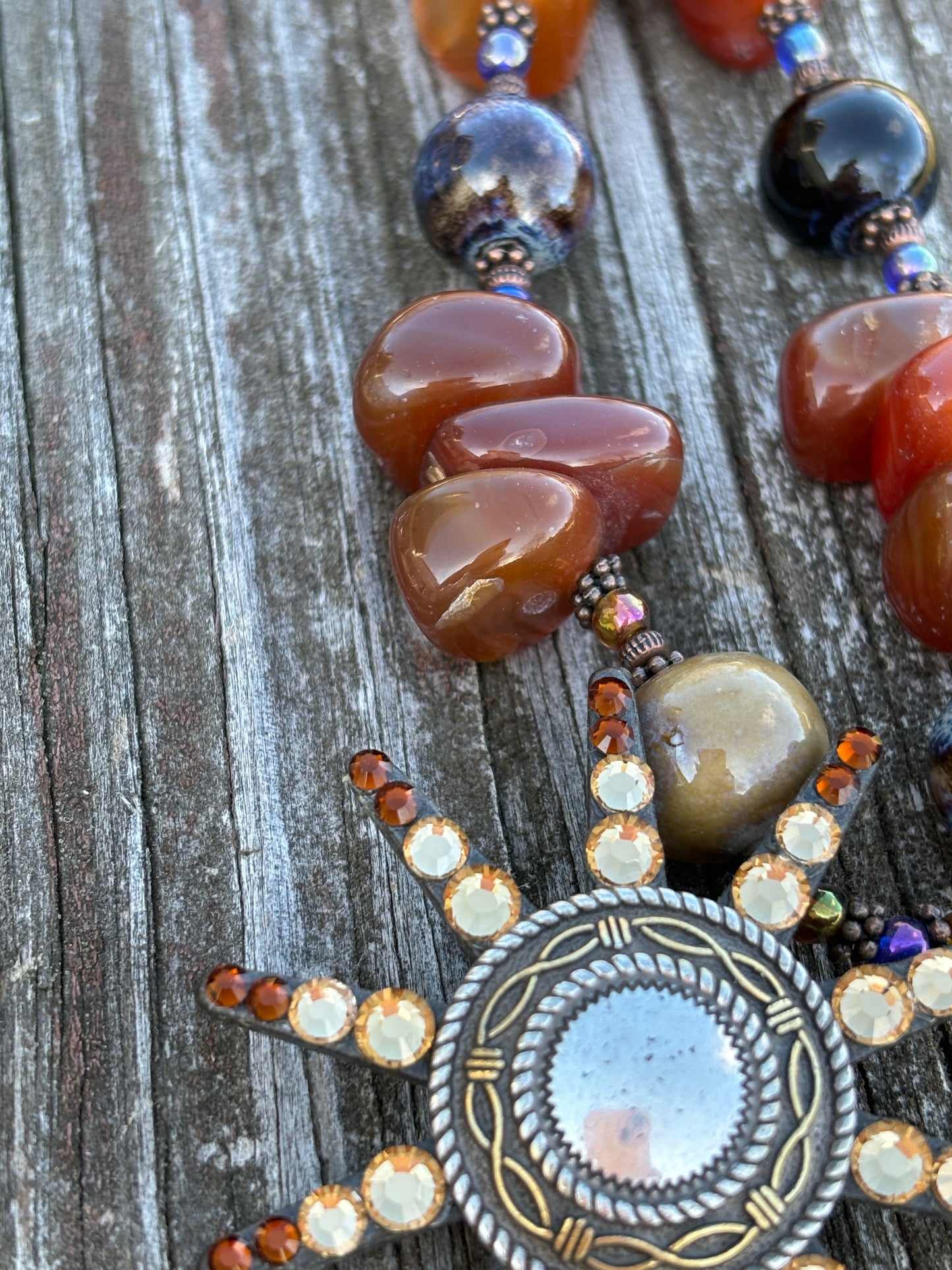 Carnelian Agate, Western Rowel Rhinestone CHOKER Necklace, SUPER SALE!!
