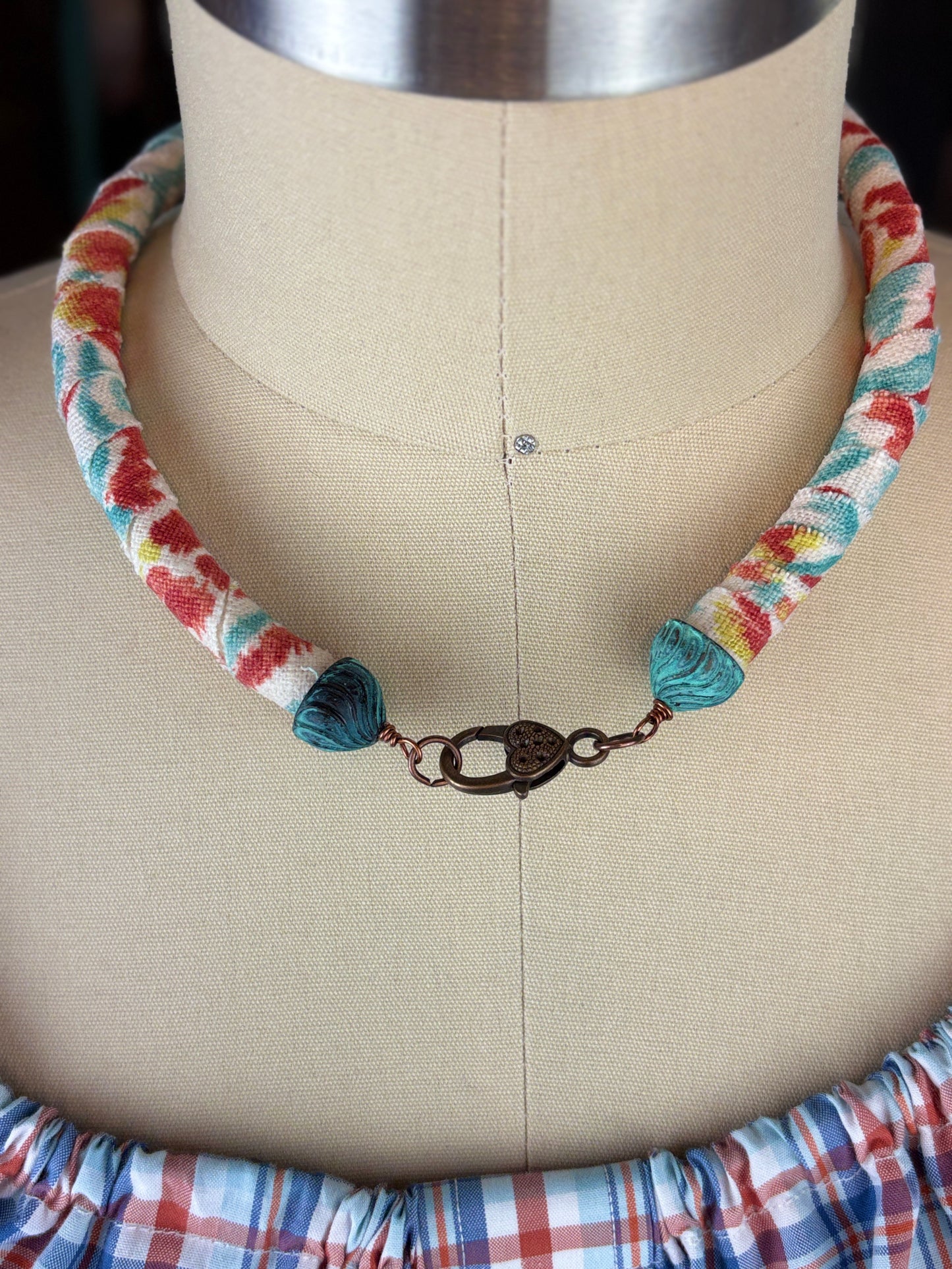 Fabric Rope Necklace with handmade Cross Pendant