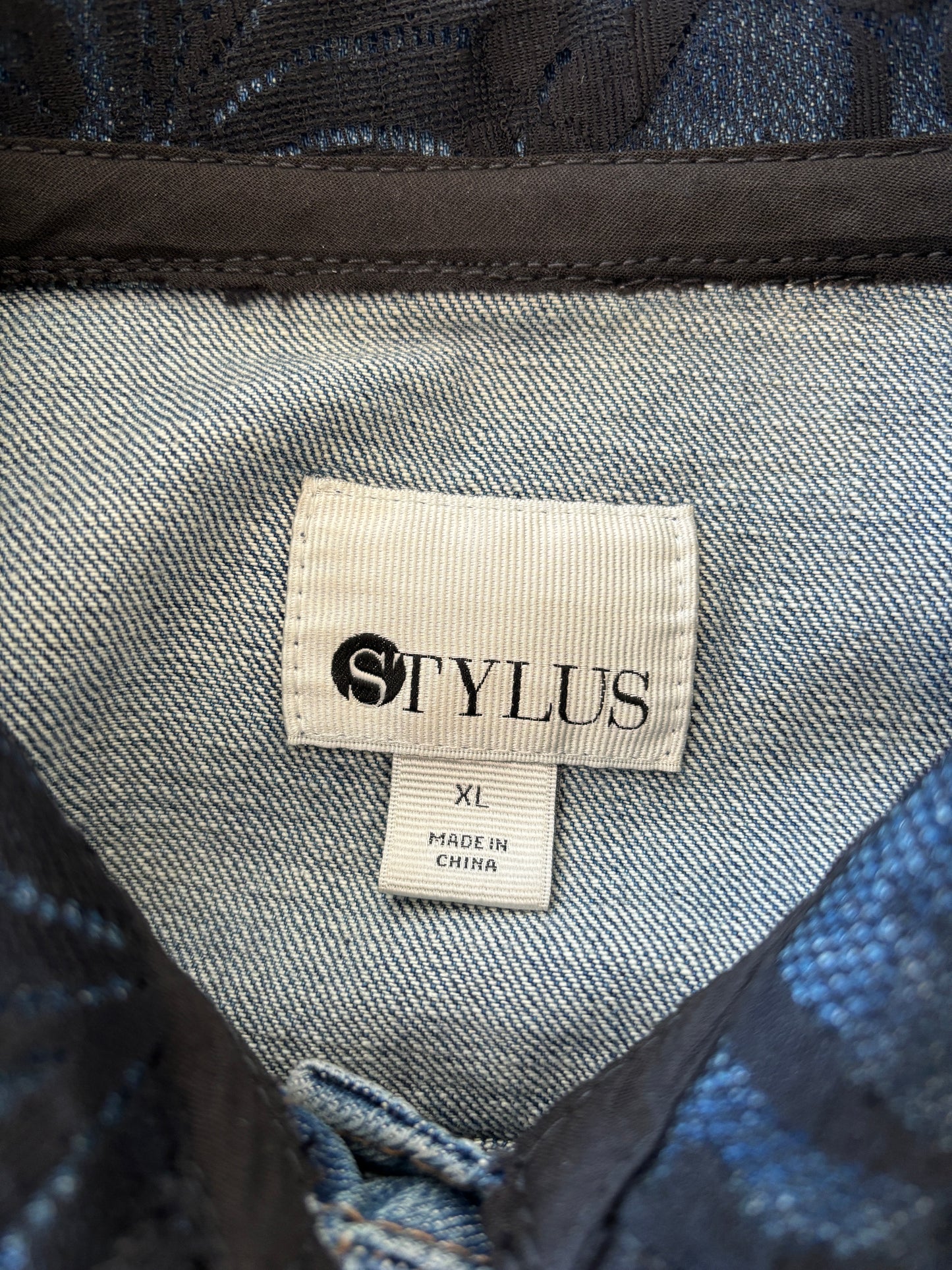 Up-cycled Denim Jacket, Window Pane, Black Lace XL, Brand Stylus