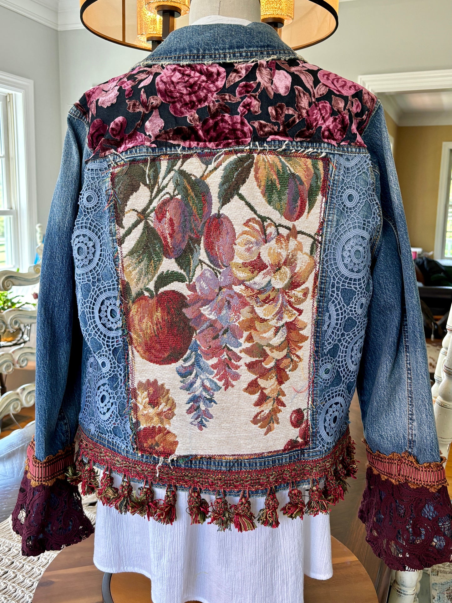 Tapestry Denim Jacket, Up-cycled, Urban, Western Flair