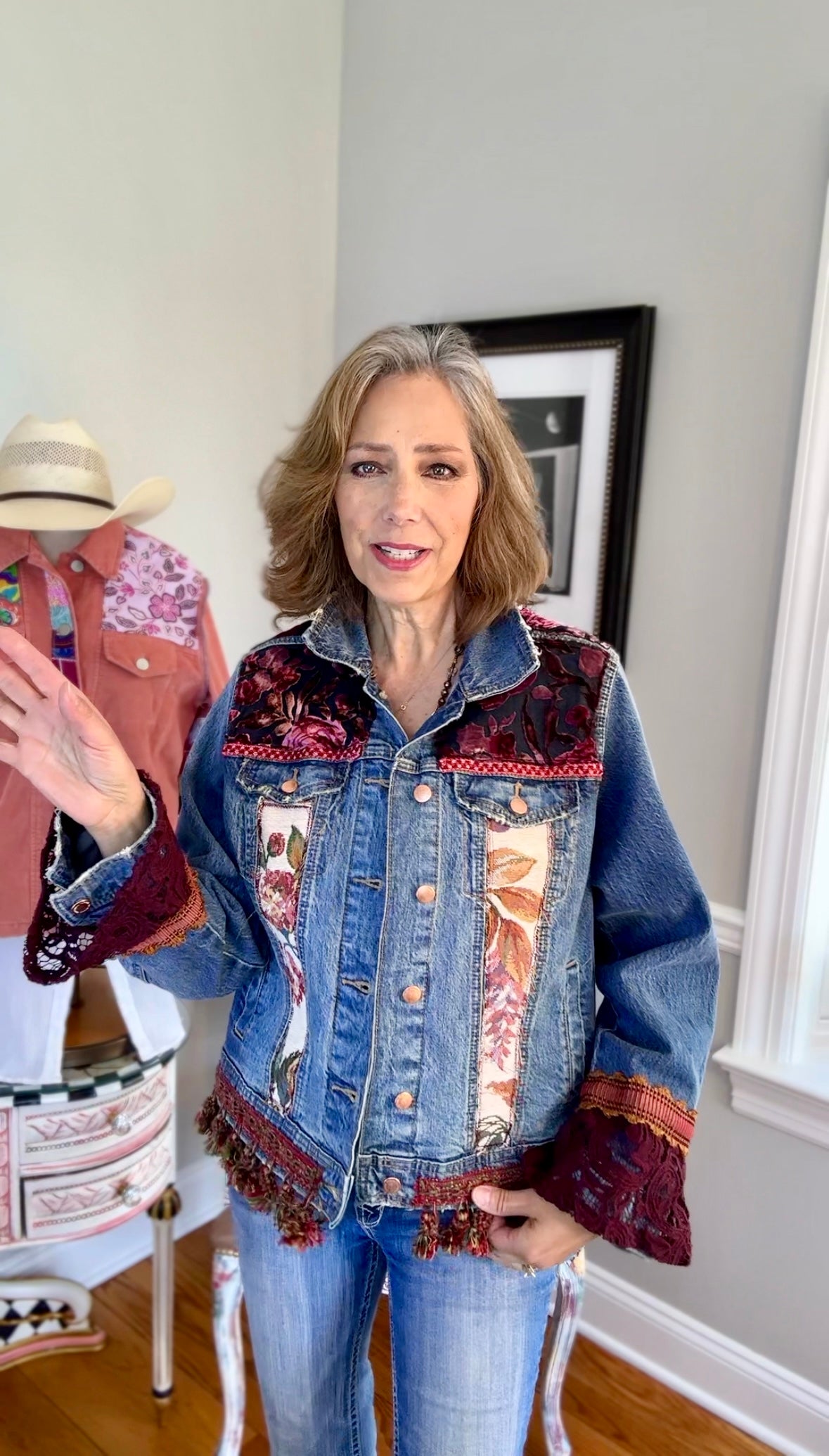 Tapestry Denim Jacket, Up-cycled, Urban, Western Flair
