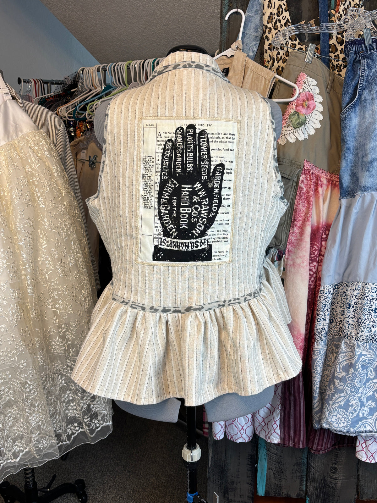 Up-Cycled Linen Jacket to Linen Vest with Ruffle