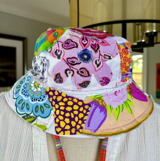 Bohemian Up-Cycled Patchwork Bucket, Hat, Golf, Fishing, Beach, Gardening, Camping, Pool, Summer, Festival, Concert