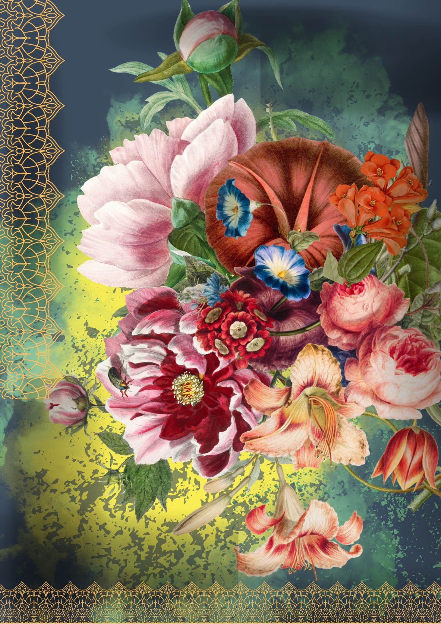INDIAN GARDEN, Made by Marley, Decoupage Papers, Set of 3 Sheets