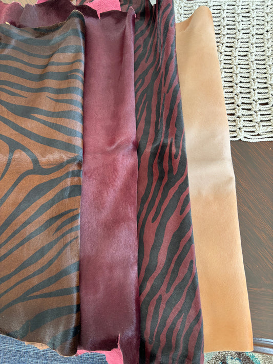 Calf Cowhide with Hair On, Choose Color, Wine, Zebra, Blush
