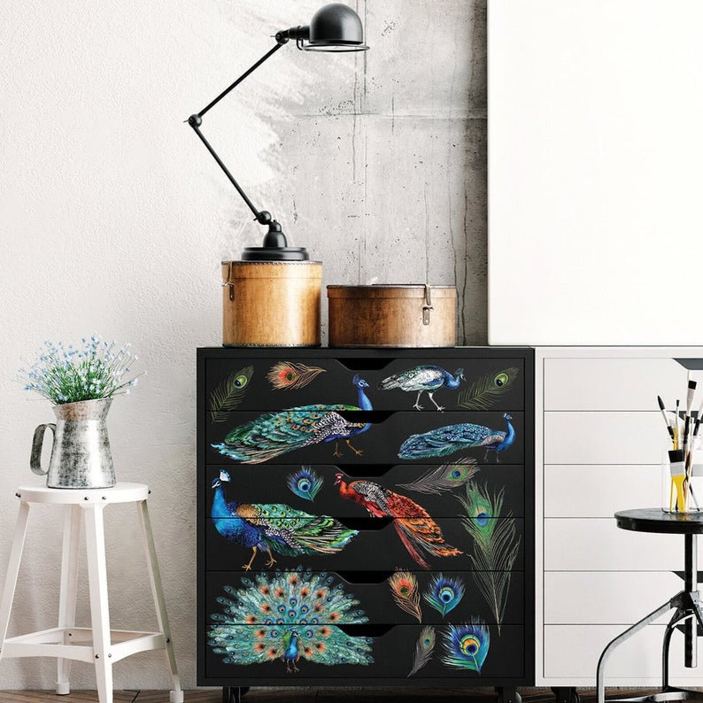 PEACOCK DREAMS, Furniture Transfer Decal by Re-Design with Prima, 26″X35″