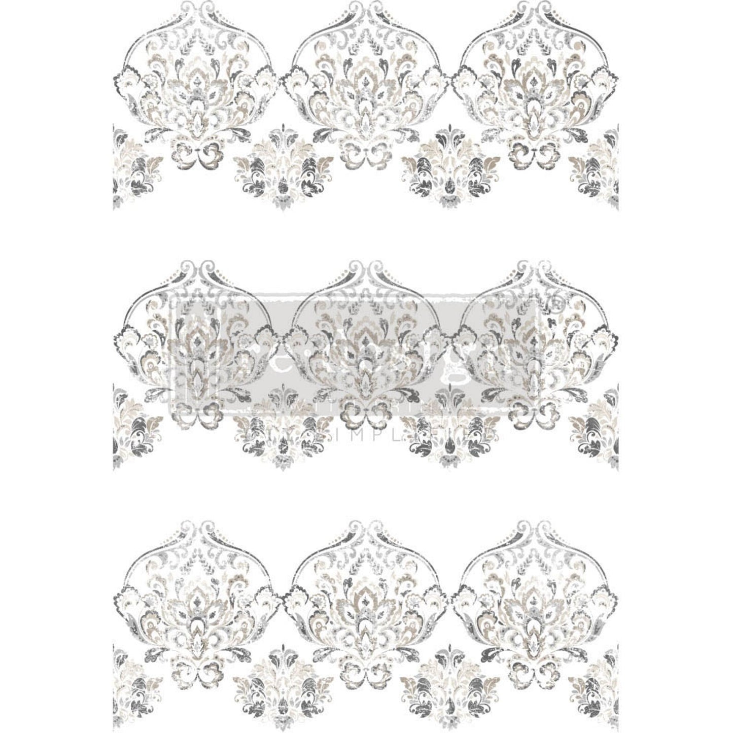 ANTIQUE DAMASK, Furniture Transfer Decal by Re-Design with Prima, 24″X35″, CUT INTO 3 SHEETS