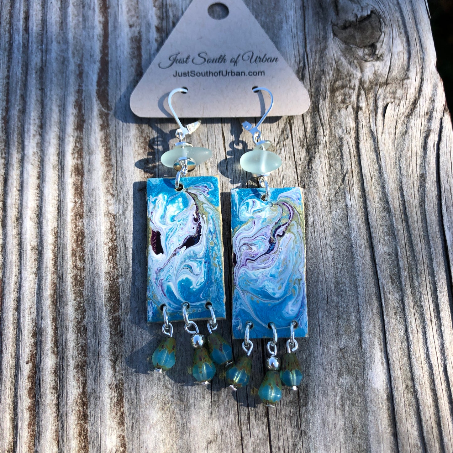 Blue Sky Paint Pour Earrings