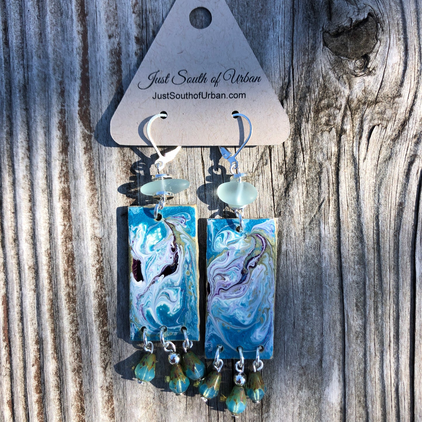 Blue Sky Paint Pour Earrings
