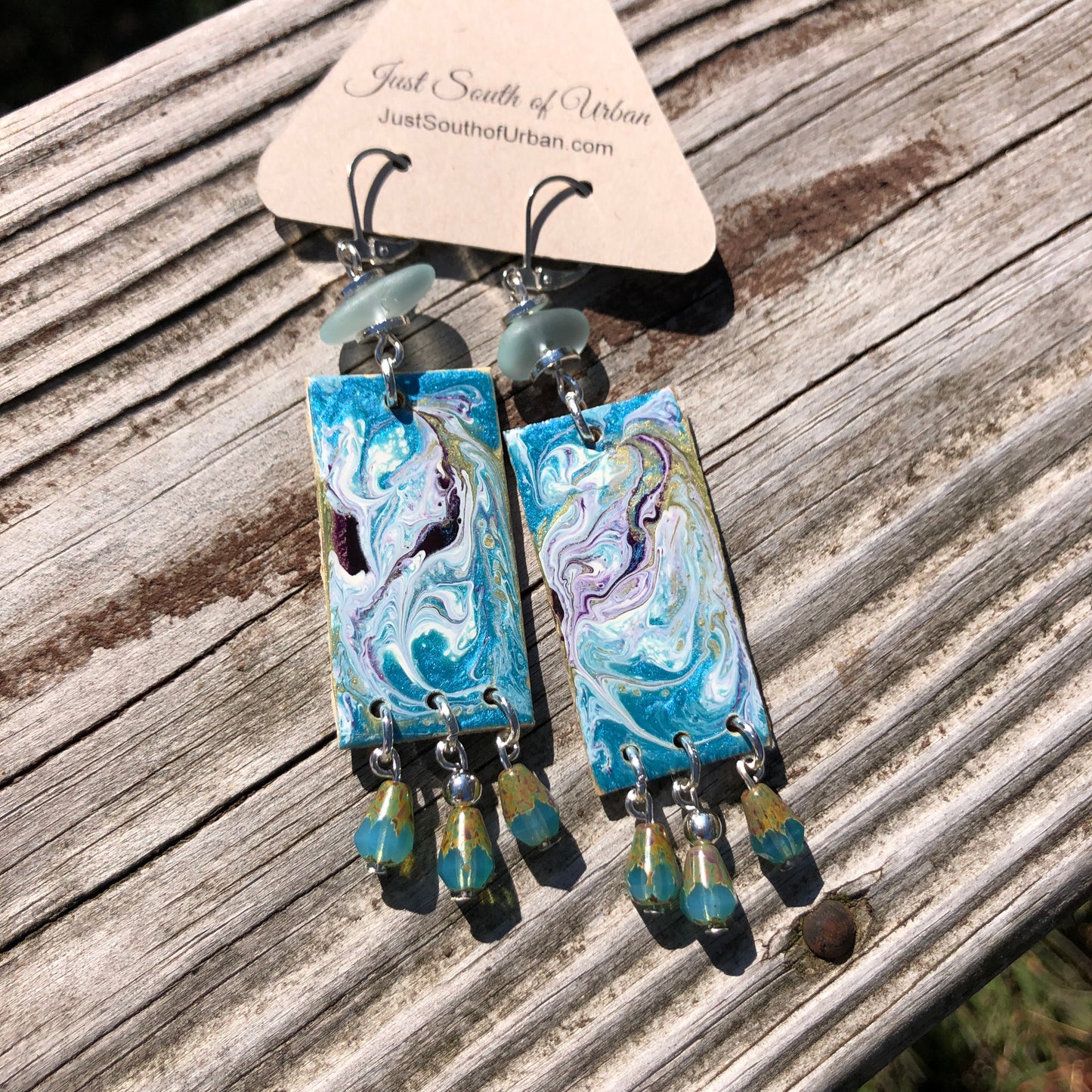 Blue Sky Paint Pour Earrings