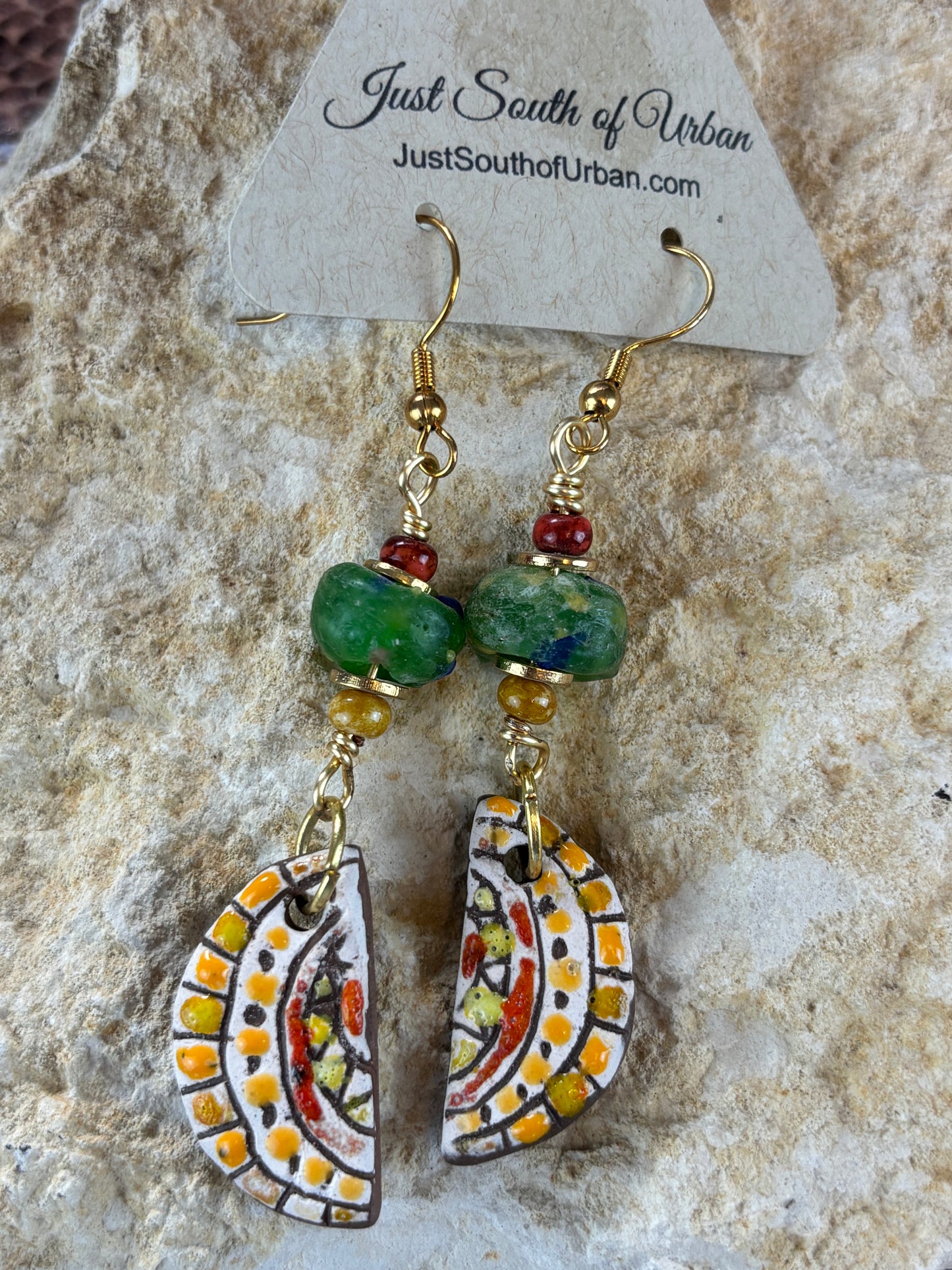 Artsy, Colorful, Playful Ceramic Earrings, 3" long