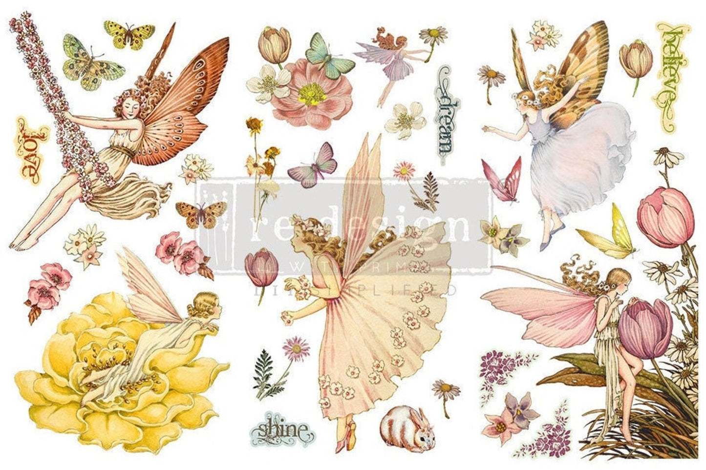 FAIRY FLOWERS Furniture Transfer, Re-design with Prima, MINI Size, 3 sheets 6 x 12 ea