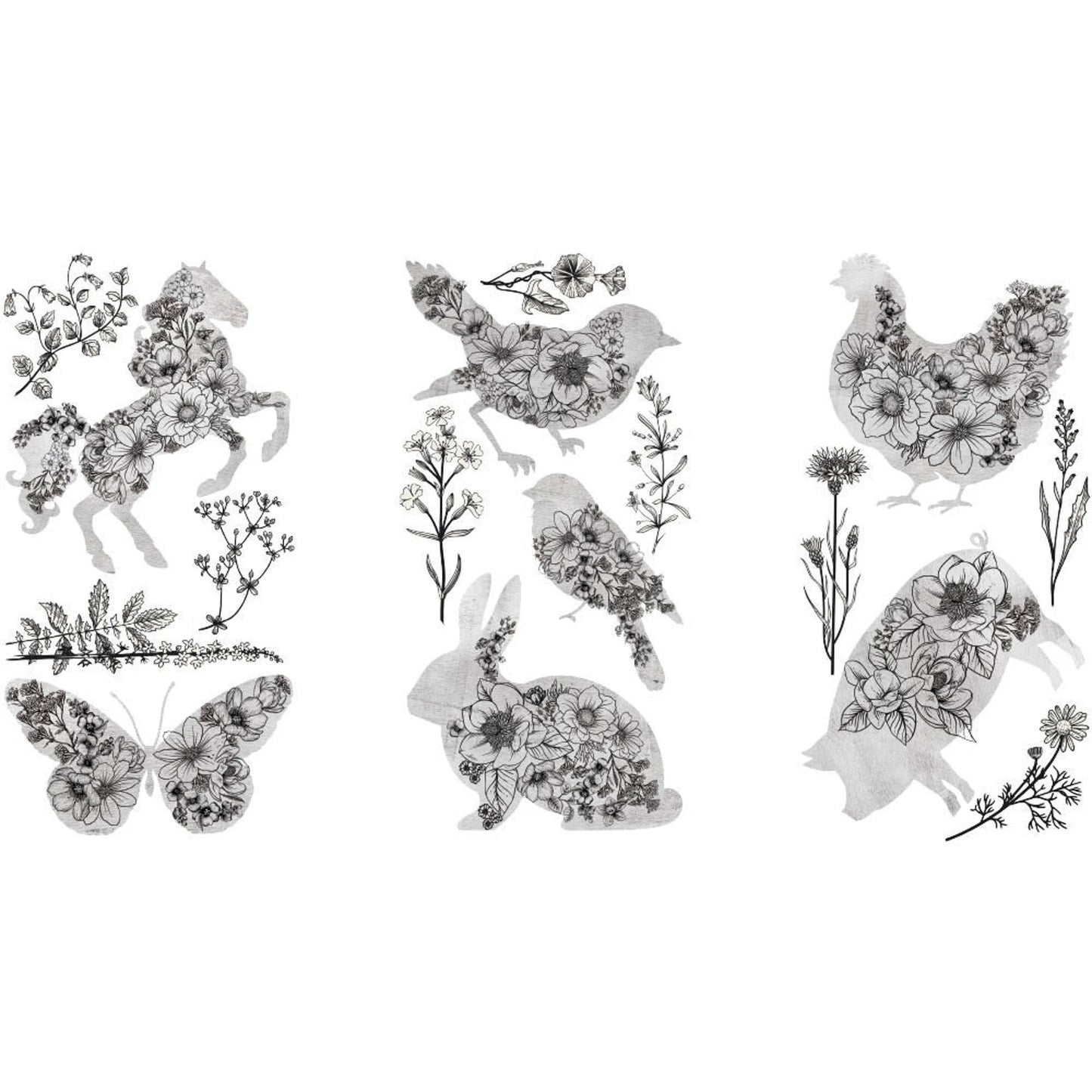 SCRIBBLED ANIMALS Furniture Transfer, Re-design with Prima, MINI Size, 3 sheets 6 x 12 ea BOUGAINVILLA