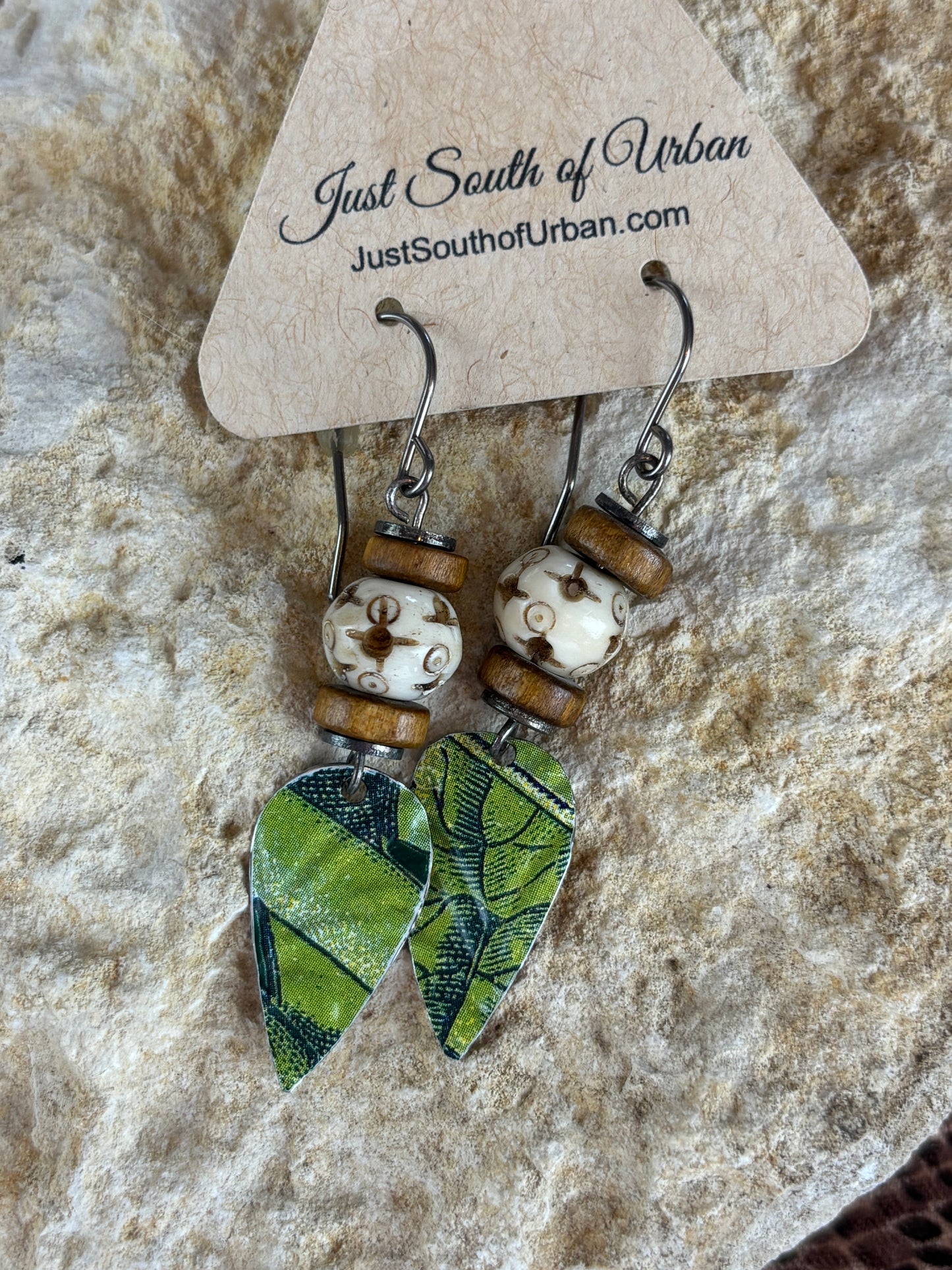 Tin, Bone and Wood Earrings