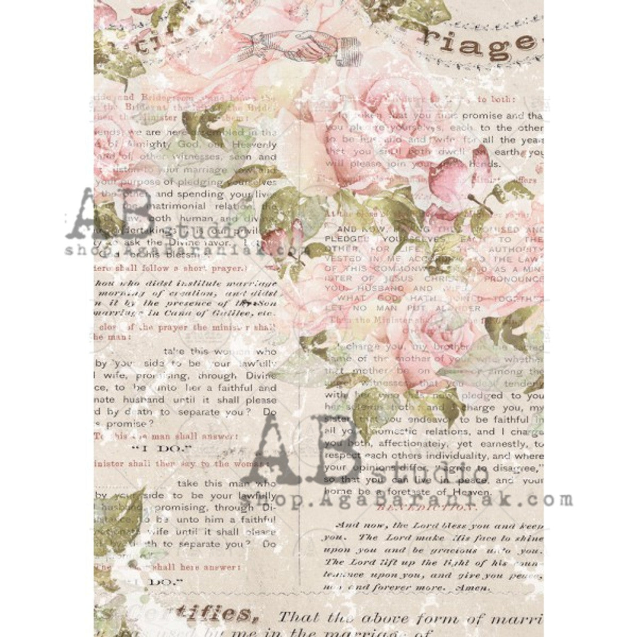BOOK PAGE ROSE 0283, Decoupage Fiber Paper, AB Studios Size A4