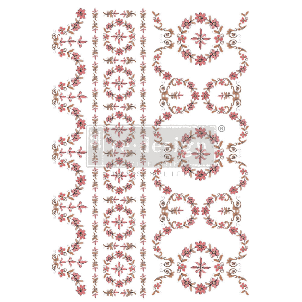 Annie Sloan Flower Garden, Furniture Transfer Decal by Re-Design with Prima, 24″X35″, CUT INTO 2 SHEETS