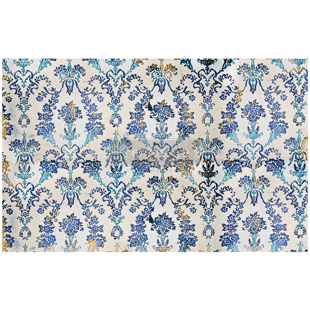 Cobalt Flourish, Decoupage Fiber Paper, Re-design with Prima, – 1 SHEET, 19" x 30"