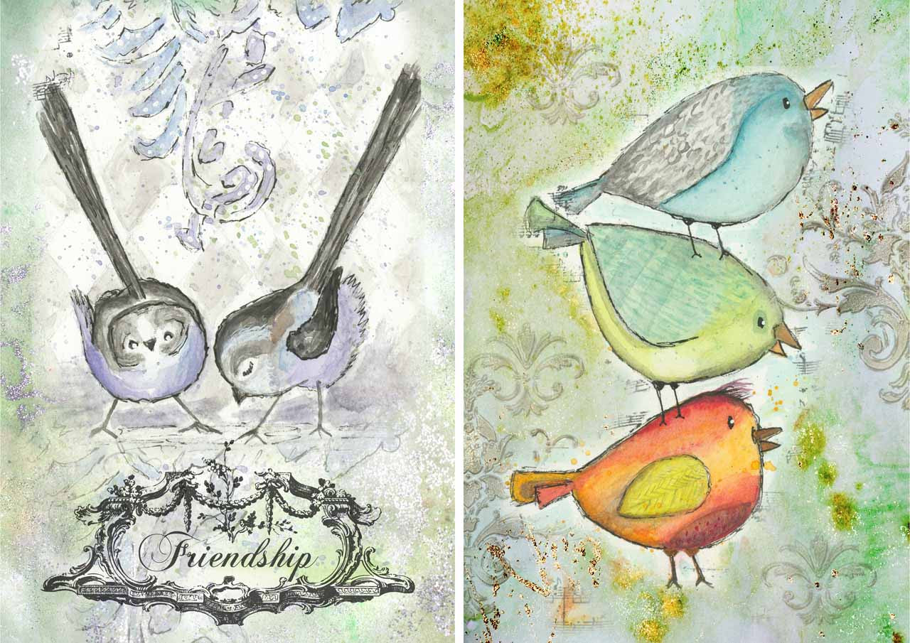 OLD TO OOH LA LA, FEATHERED FRIENDS, Decoupage Fiber Paper, Decoupage Queen, Size A4