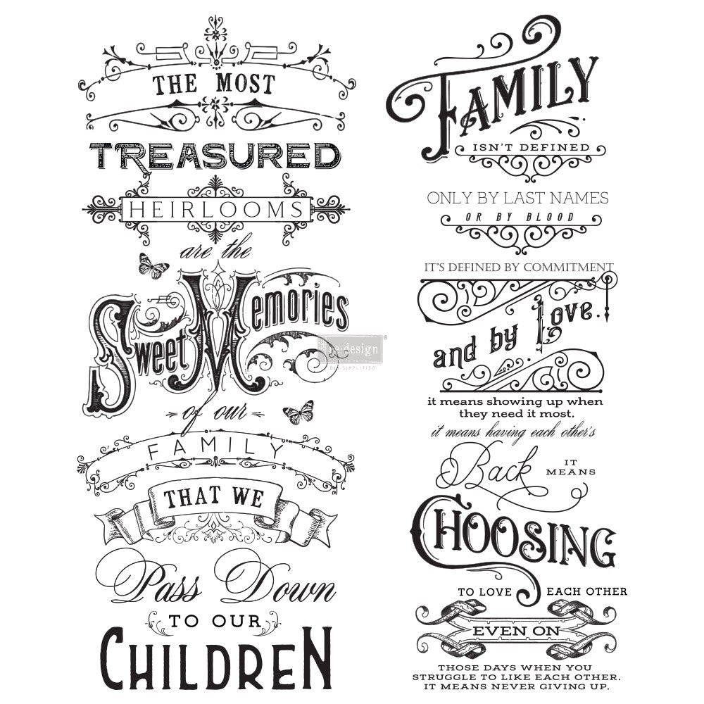 Family Heirlooms, Furniture Transfer Decal by Re-Design with Prima, 24″X35″, CUT INTO 2 SHEETS