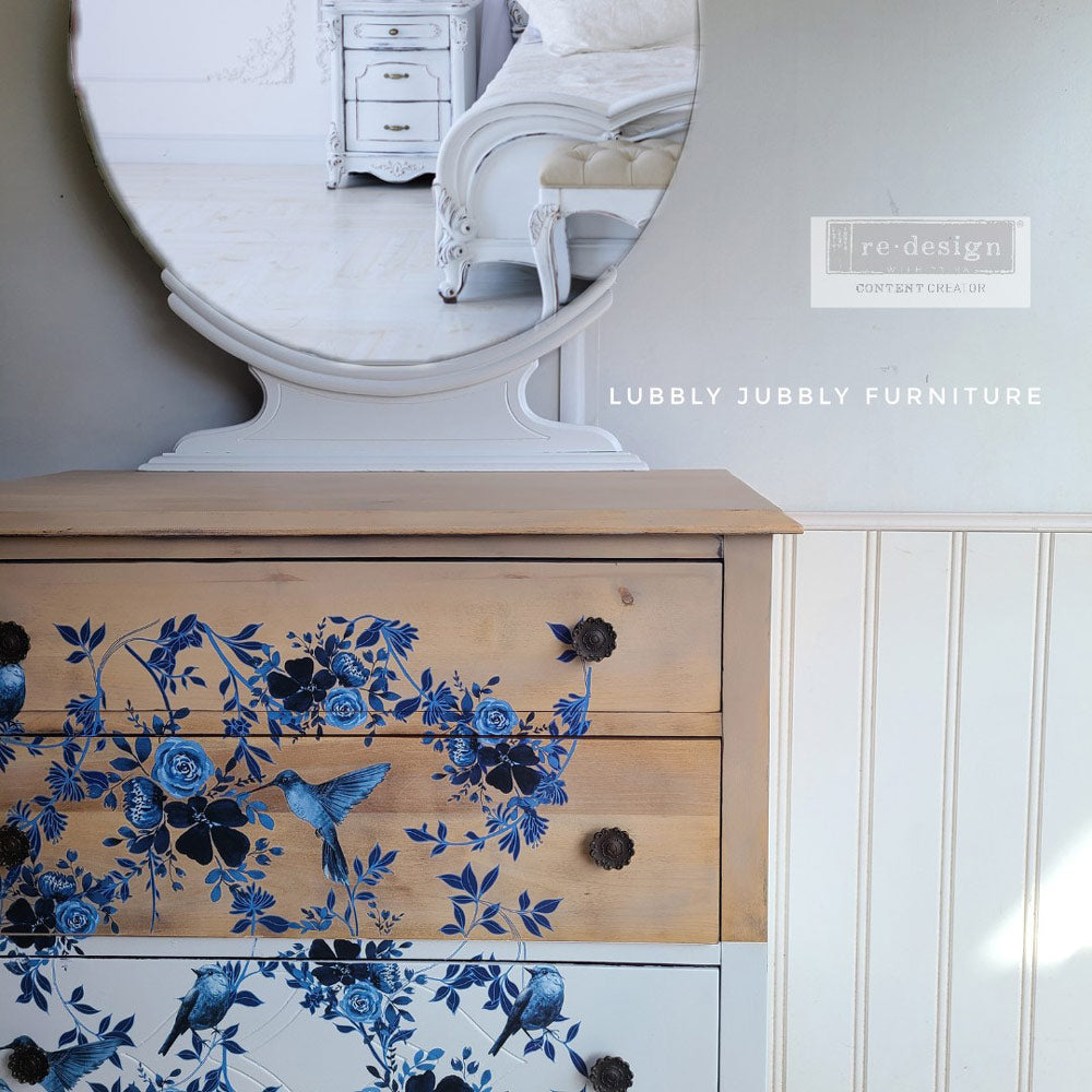 PRETTY IN BLUE, Furniture Transfer Decal by Re-Design with Prima, 24″X35″, CUT INTO 2 SHEETS