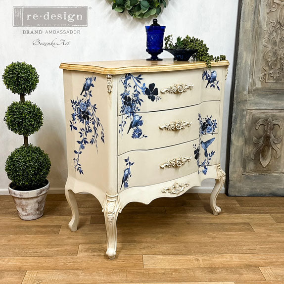 PRETTY IN BLUE, Furniture Transfer Decal by Re-Design with Prima, 24″X35″, CUT INTO 2 SHEETS