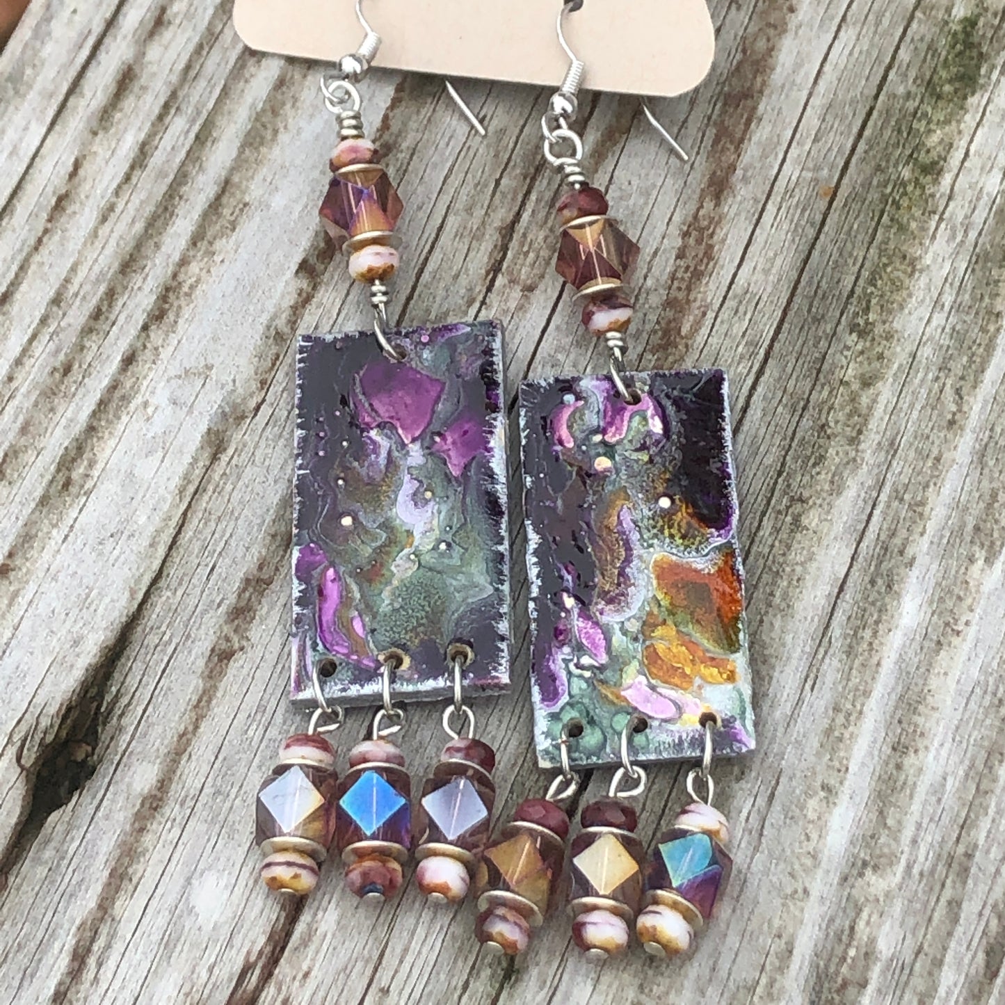 The Element of Space, Paint Pour Earrings, Long and Lightweight 4" x 3/4"
