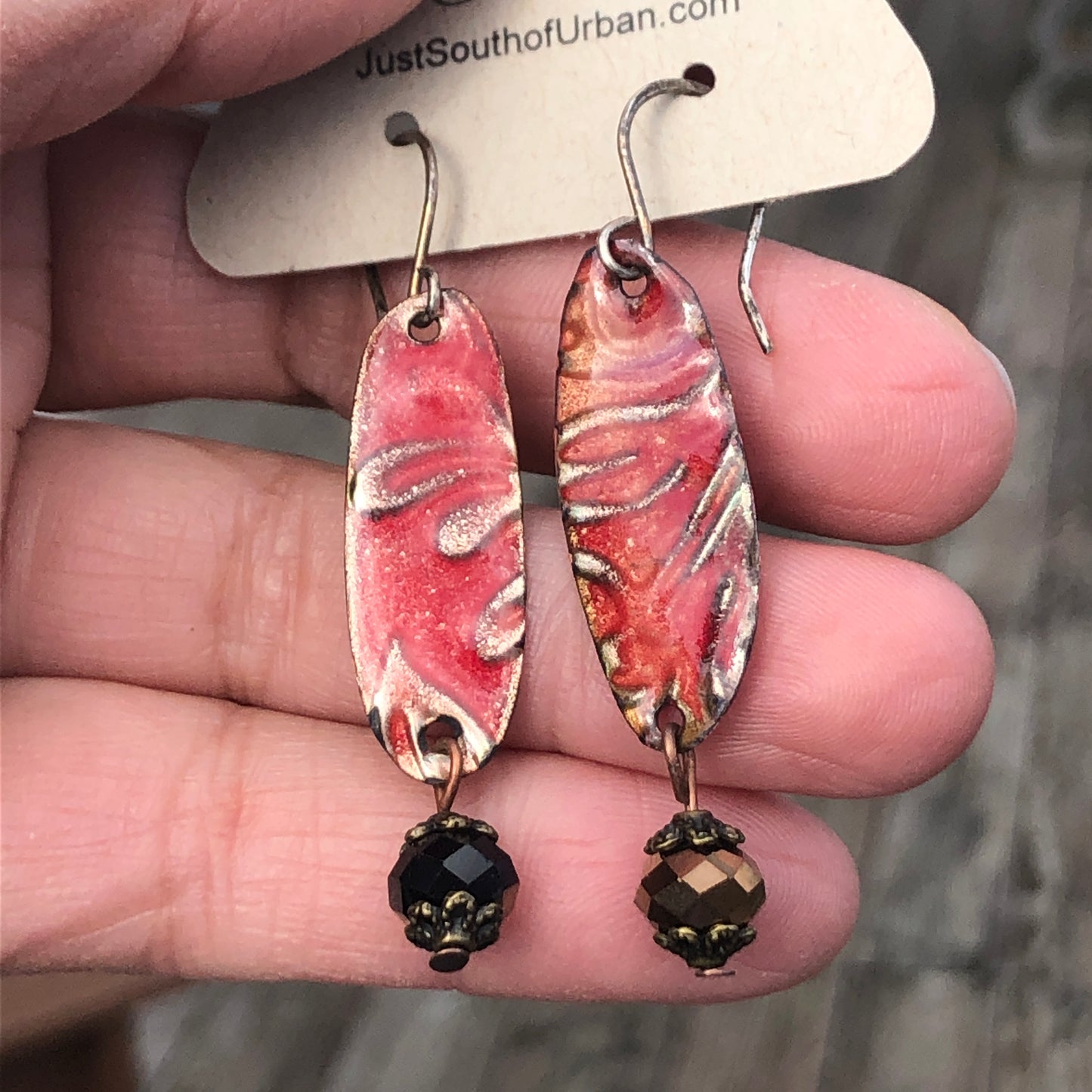 Lady in Red, Embossed Copper Fire Torched Glass, 2 Inches, Light Weight