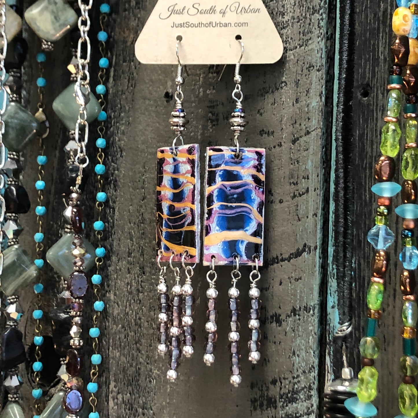 Blue Octopus Paint Pour Earrings... Wood, Lightweight, 4.5" x .75"