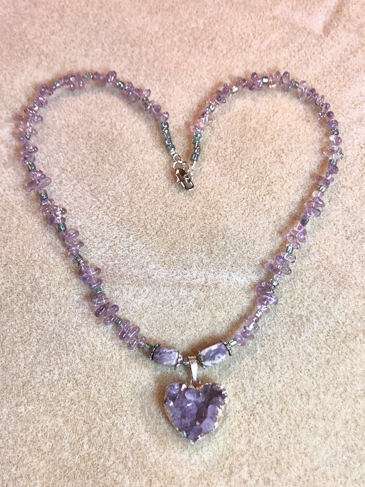 Amethyst Teardrop and Heart Necklace