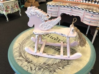 Rocking Horse Decoration, Pink, Handmade, Solid Wood, Child's Room, Little Girl