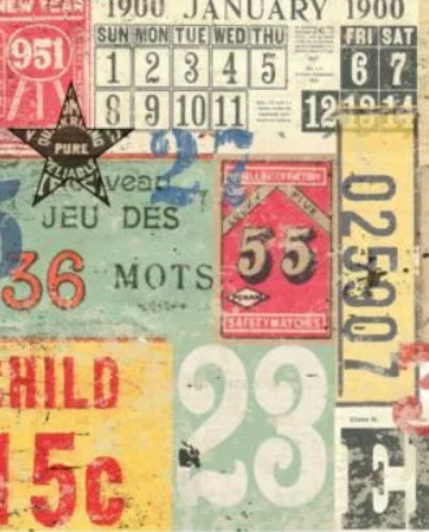 NUMBERED DECOLLAGE Decoupage Paper by Roycycled 20 x 30 inches