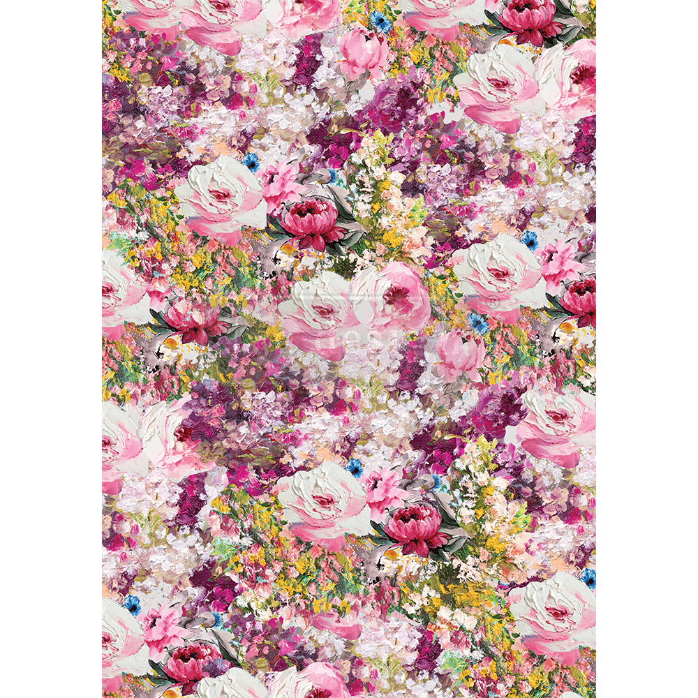 FUCHSIA MEADOW, Decoupage Rice Paper, Re-design with Prima, 11.5″ X 16.25″