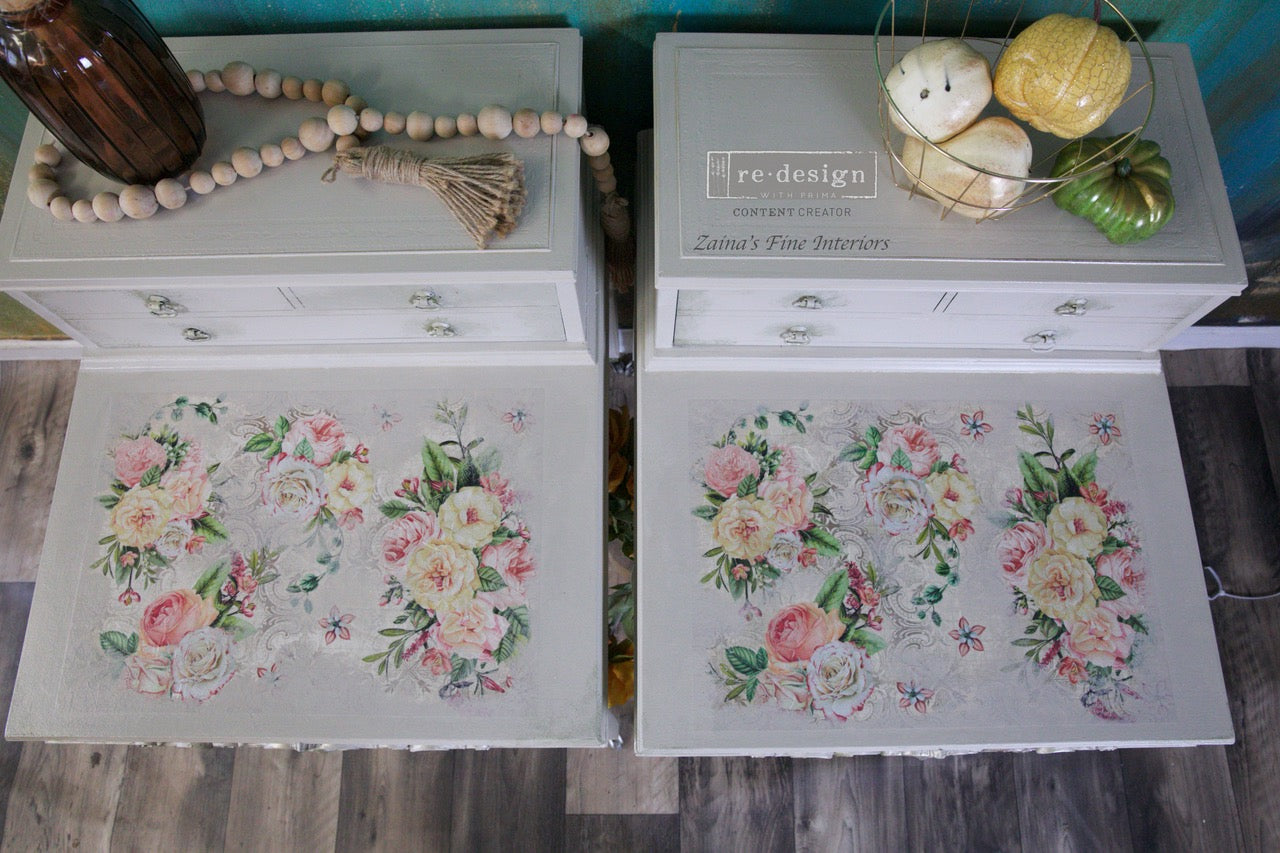 AMIABLE ROSES, Decoupage Rice Paper, Re-design with Prima, 11.5″ X 16.25″